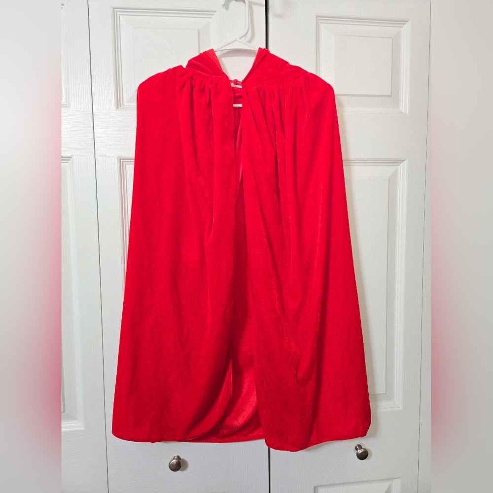 Vibrant Mid-Length Red Hooded Cape,  Decorative Knot Button Closure At Neck,NWOT